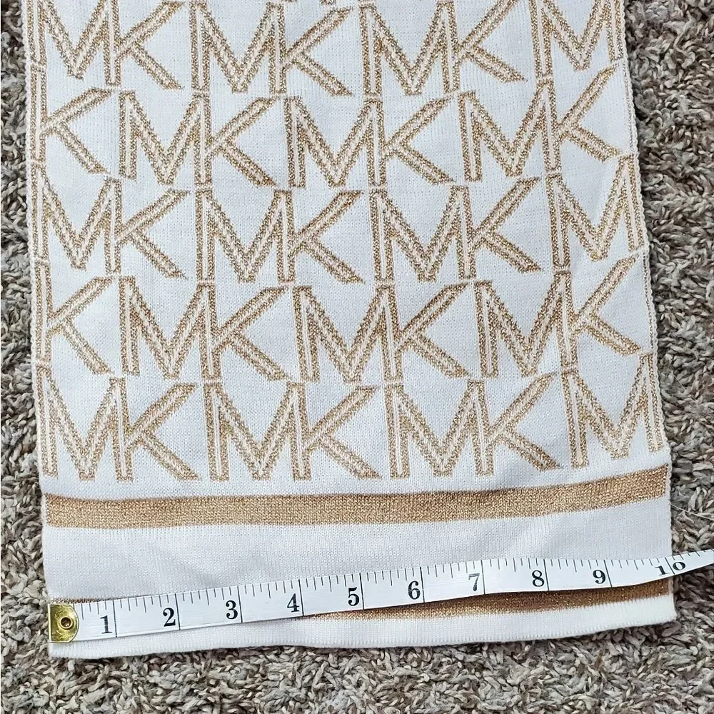 Michael Kors Knit White & Sienna Brown Shimmery Winter Scarf